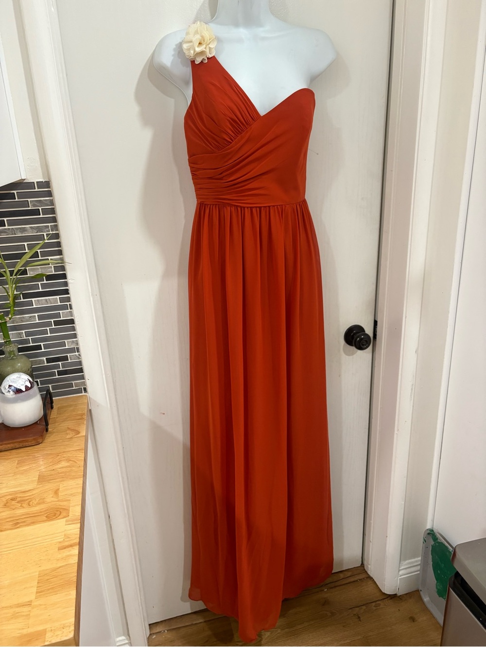 One-Shoulder Rust Orange Evening summer/fall elegant Dress - Picture 3 of 9